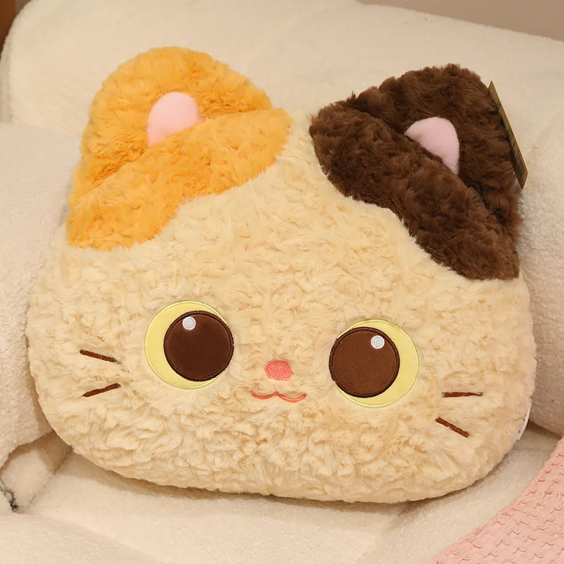 Cute Round Cat Plush Pillow Toys 33x 40cm - Black/Calico
