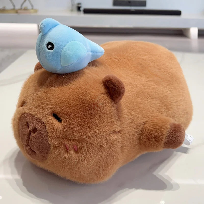 Cute Lying Capybara with Octopus/Wale/Duck on Head Plush Toys 32/42cm