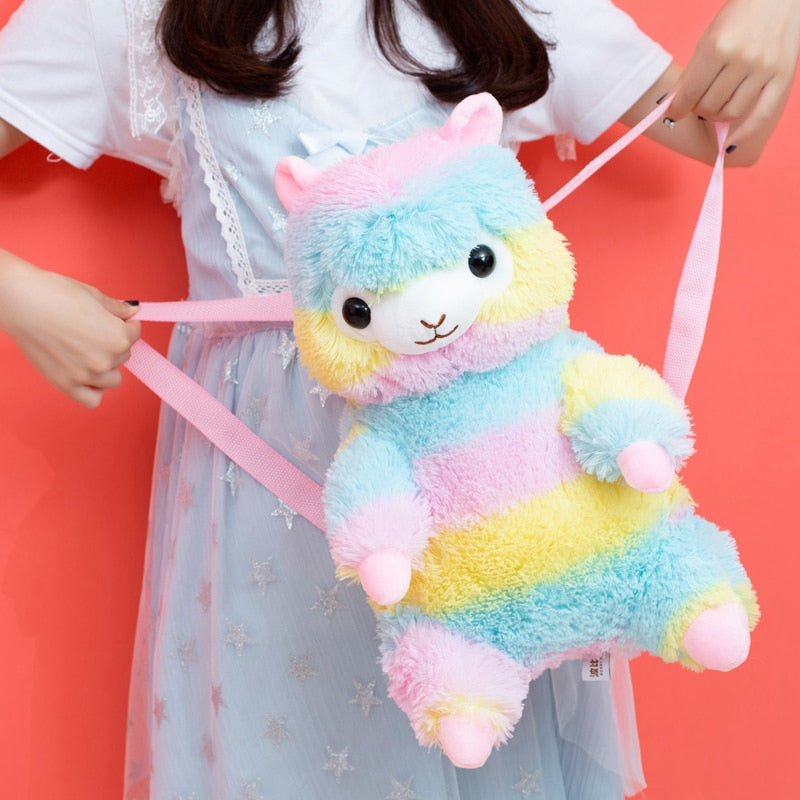 Cute Alpaca(Rainbow/White) Plush Backpacks 40cm - Main Image