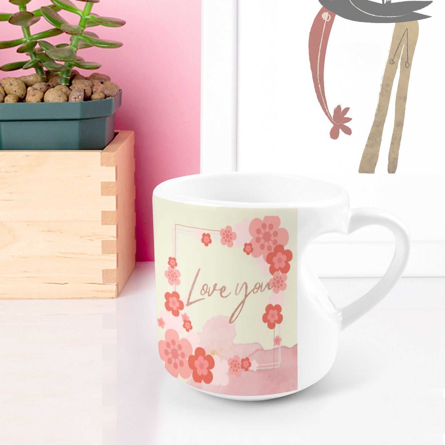 Heart-shaped Mug with "Love you" Message (10.3 OZ)