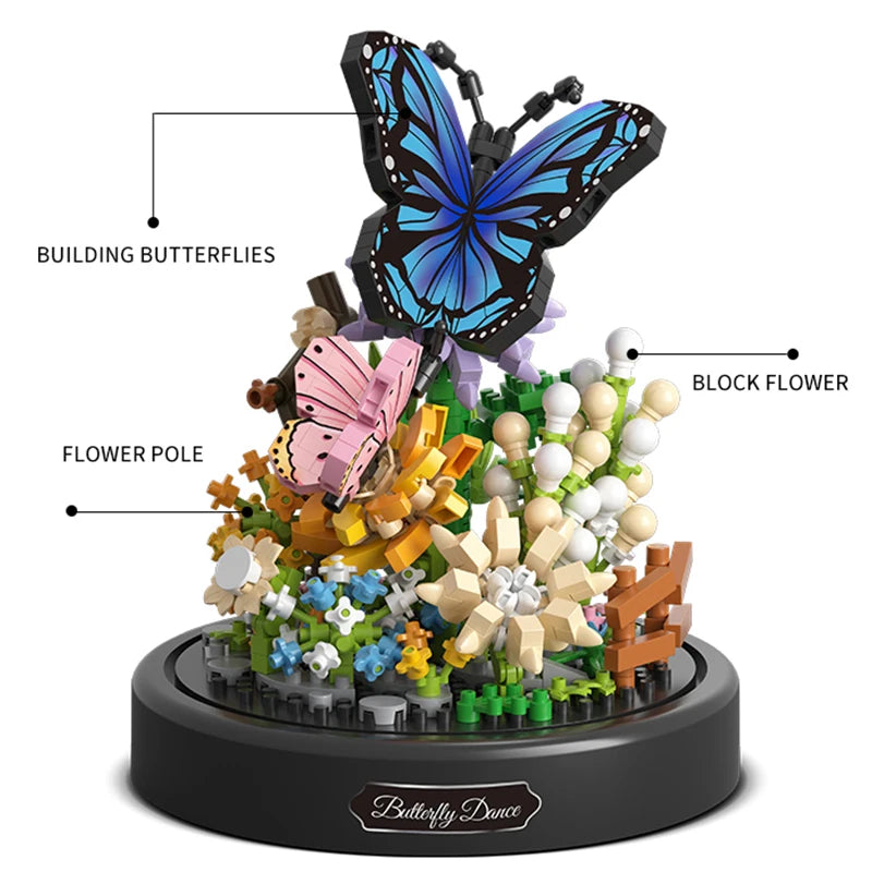 Cute Butterfly/Bee With Flowers And Clear Display Set Mini Building Blocks