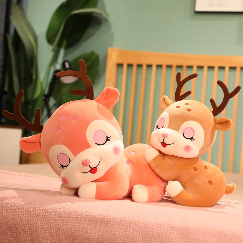 Christmas (Sleeping Reindeer) Plush Toys 20/30/40cm - Pink/Brown