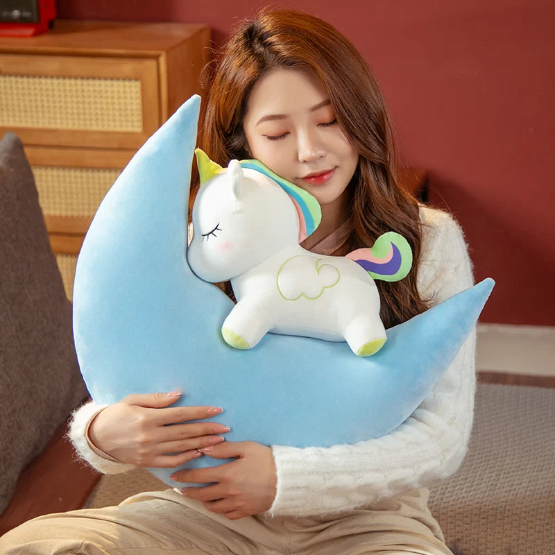 Cute Unicorn With Moon Plush Pillow Toy 60cm - Blue/Yellow/Green/Pink