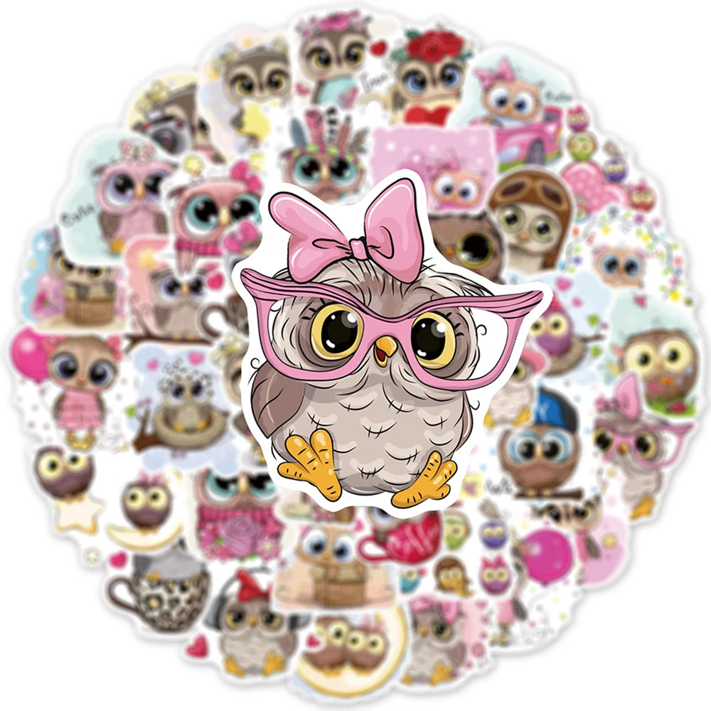 50 pcs Cute/Kawaii Owl Stickers - V2