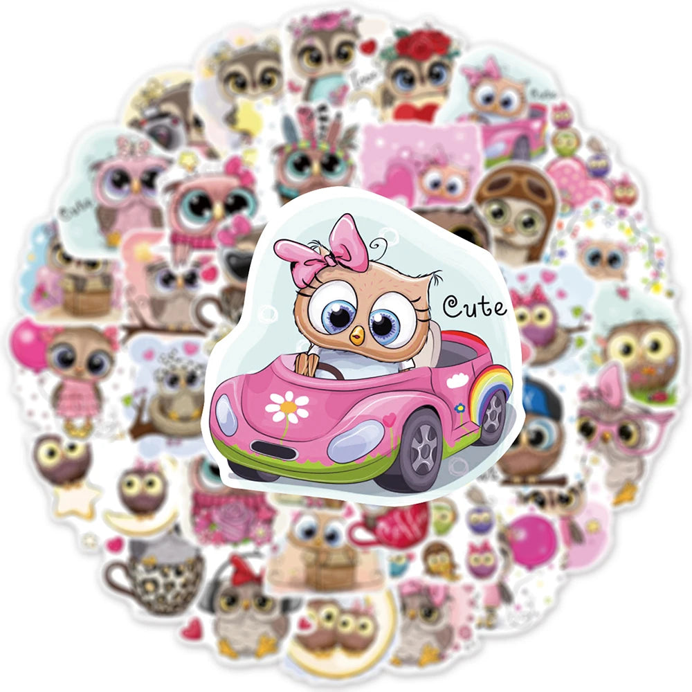 50 pcs Cute/Kawaii Owl Stickers - V2