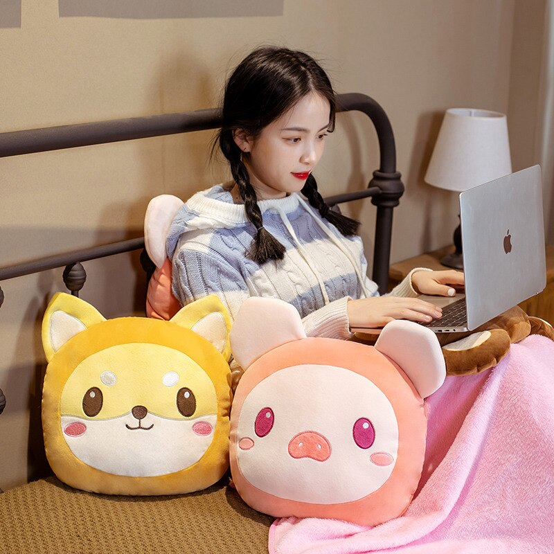 Animal (Rabbits/Pig/Dog/Panda/Bear) Plush Pillow With/Without Blanket 40cm