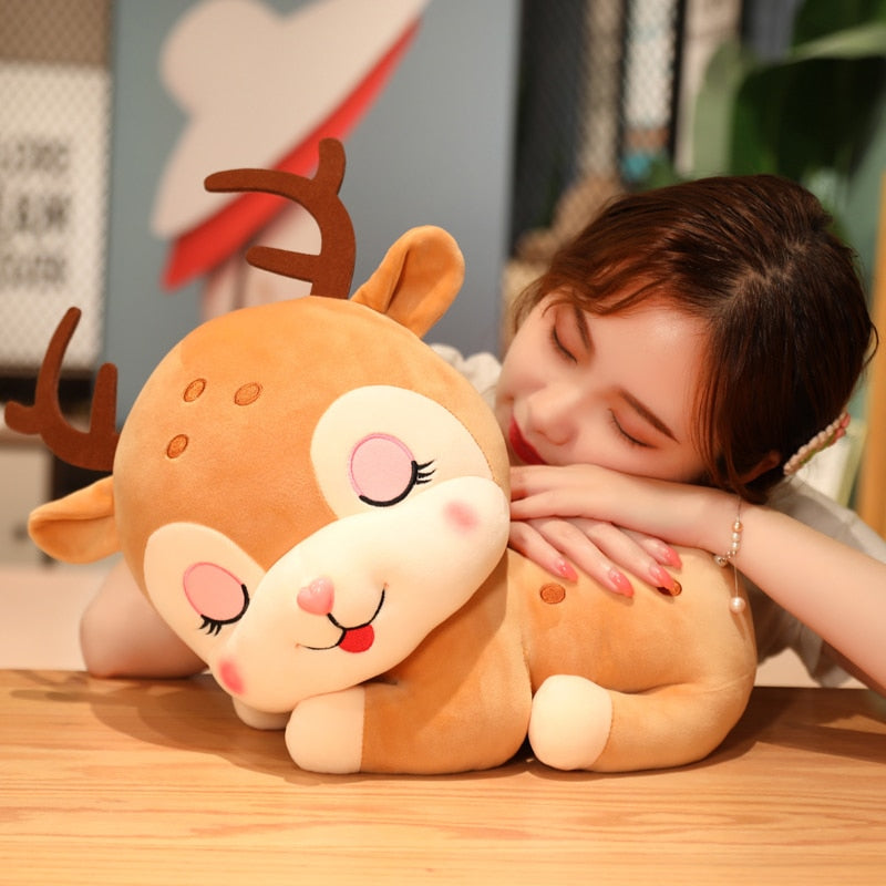 Christmas (Sleeping Reindeer) Plush Toys 20/30/40cm - Pink/Brown