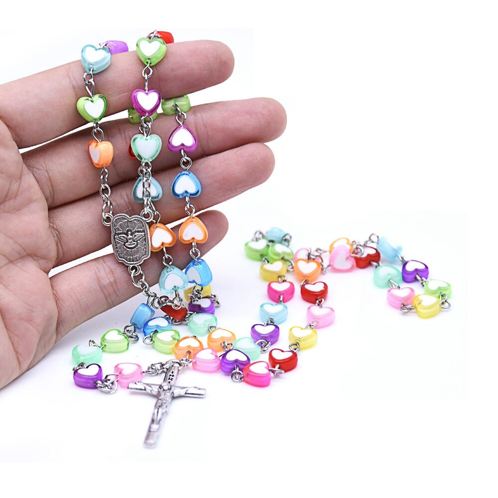 Rosary (QIGO Rainbow Heart Shaped Plastic Beads) 78cm