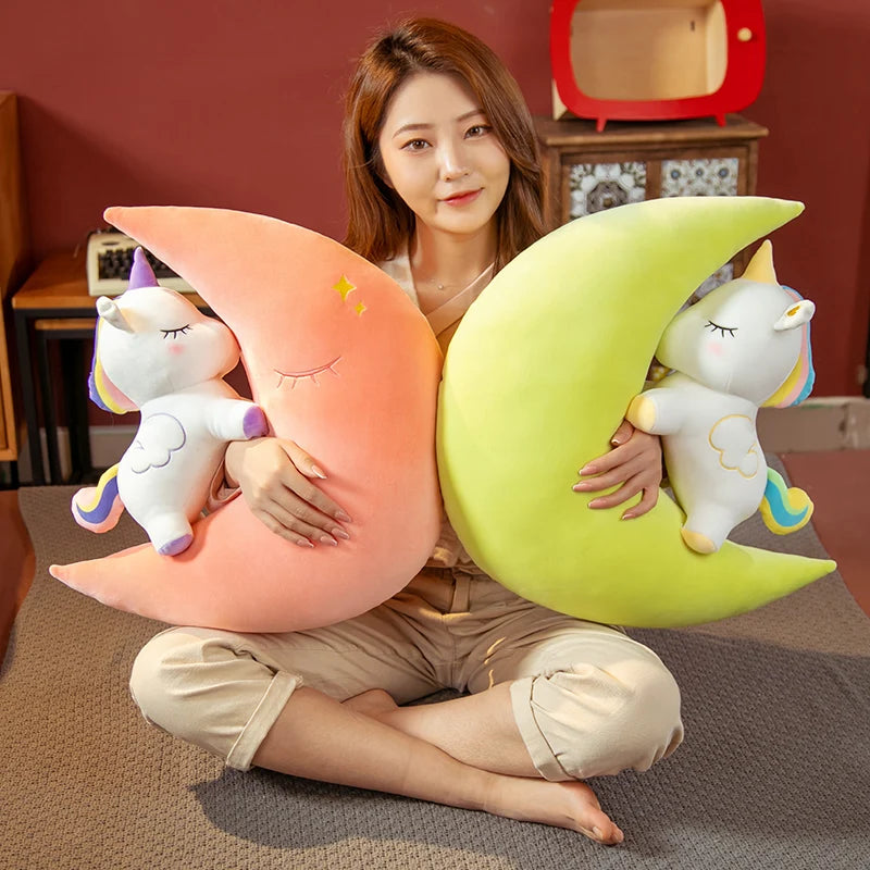 Cute Unicorn With Moon Plush Pillow Toy 60cm - Blue/Yellow/Green/Pink