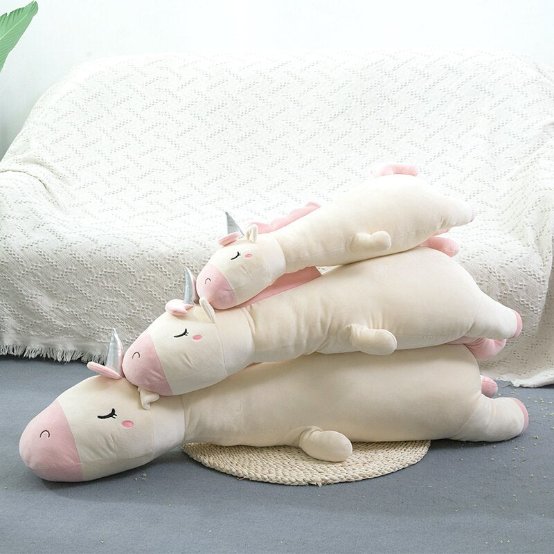 Sleeping Unicorn Pillow Plush Toys 70 95 120cm Pink White Blue