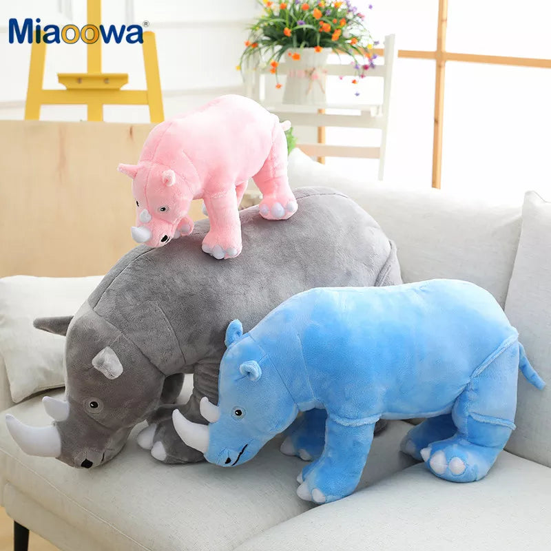 Rhinoceros Lifelike Plush Toys 40/60/80cm - Blue/Grey/Pink