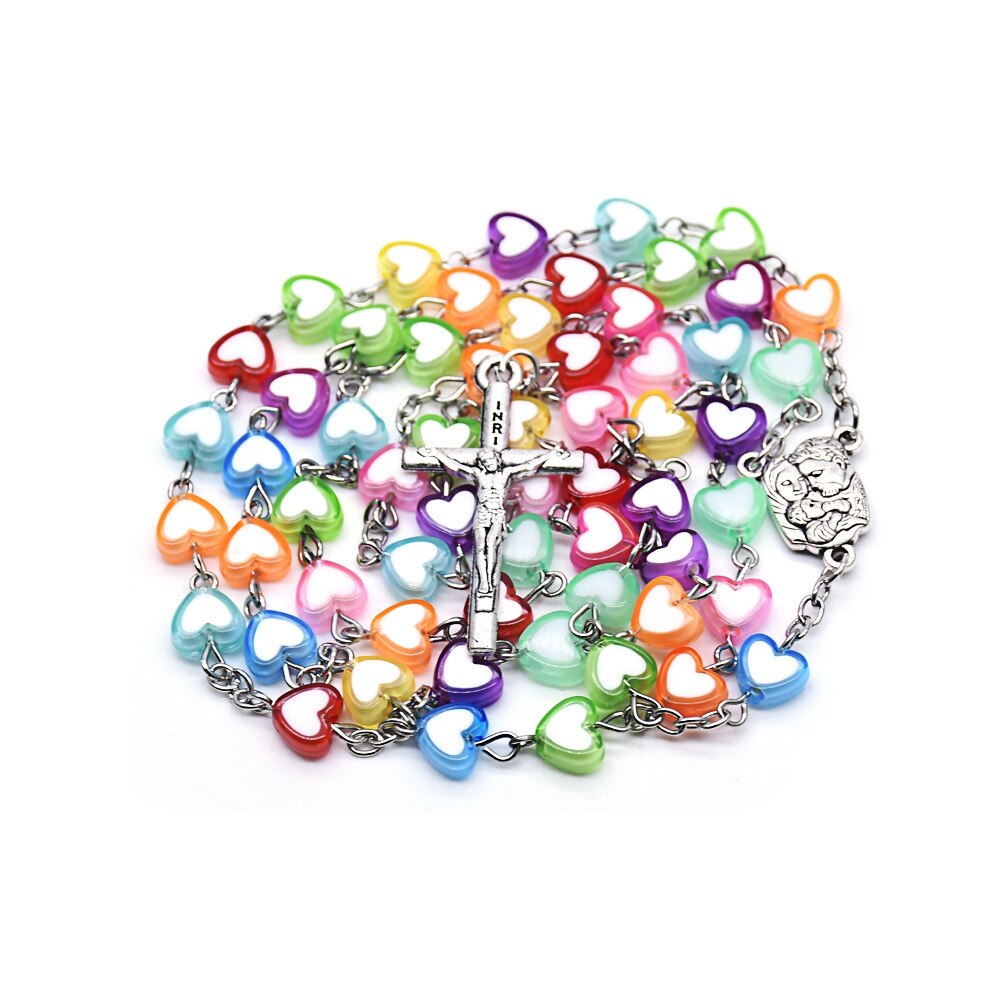 Rosary (QIGO Rainbow Heart Shaped Plastic Beads) 78cm