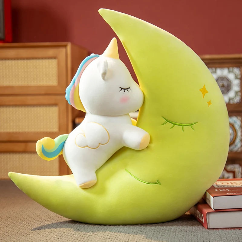 Cute Unicorn With Moon Plush Pillow Toy 60cm - Blue/Yellow/Green/Pink