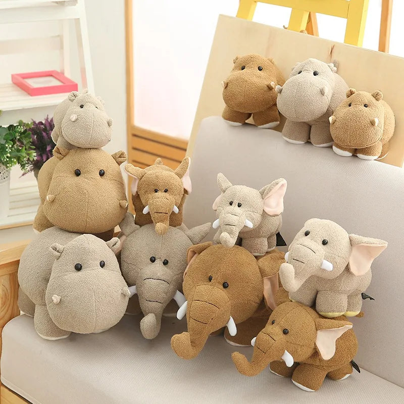 Cute Elephant/Hippo Plush Toys 25/35cm -Brown/Grey