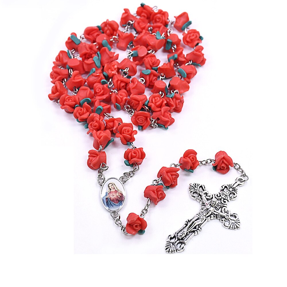 Rosary (QIGO Polymer Clay Rose Beads) 77cm - Red/Pink/Blue/Purple/Green