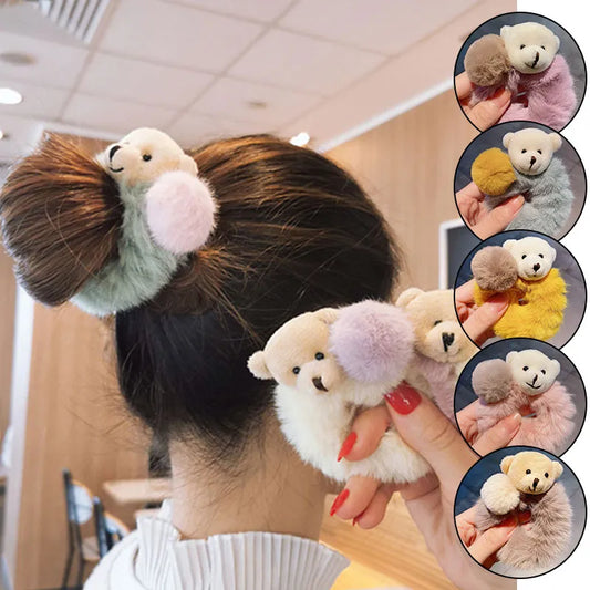 Cute/Kawaii Bear With Pom pom Plush Hair Scrunchies - 7 Styles