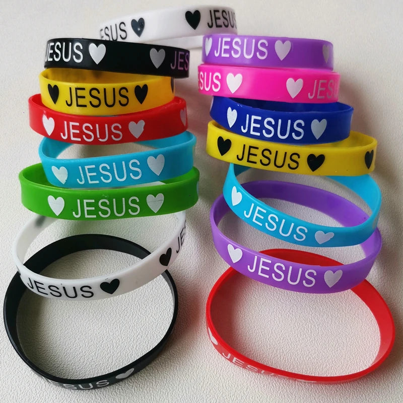 20 Pcs Christian Silicone Bracelets(Hand Wristband)  - Rubber Band/NIght Glow (Mix Colours)