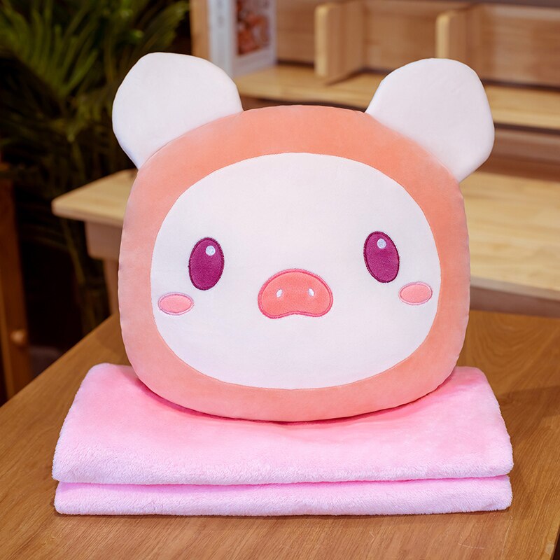 Animal (Rabbits/Pig/Dog/Panda/Bear) Plush Pillow With/Without Blanket 40cm