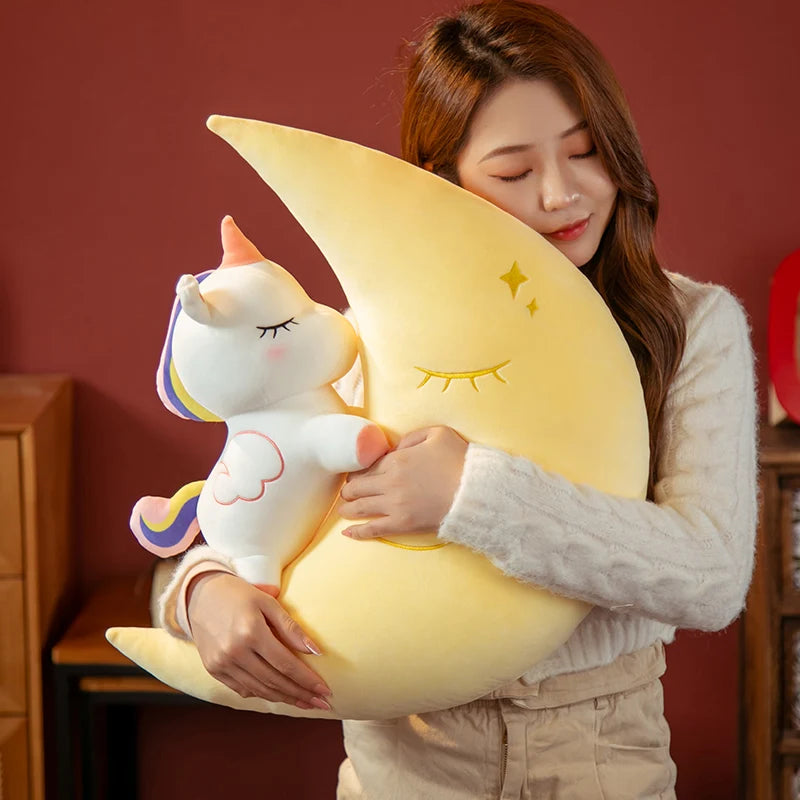 Cute Unicorn With Moon Plush Pillow Toy 60cm - Blue/Yellow/Green/Pink