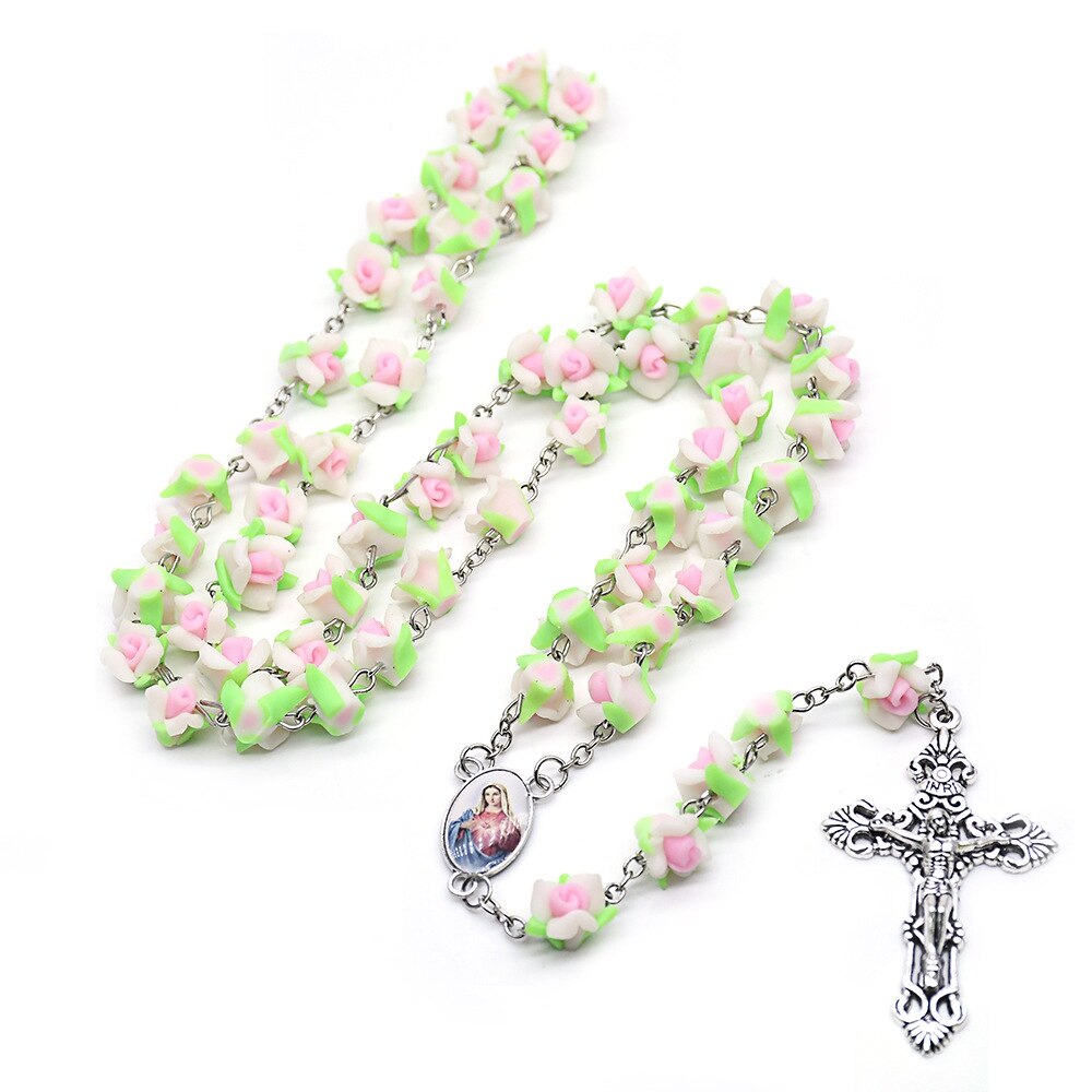 Rosary (QIGO Polymer Clay Rose Beads) 77cm - Red/Pink/Blue/Purple/Green