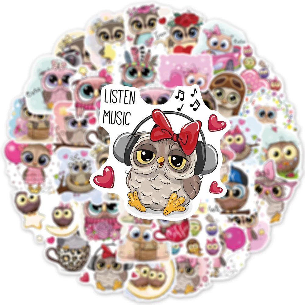 50 pcs Cute/Kawaii Owl Stickers - V2