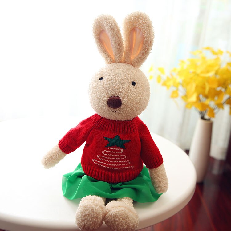 Rabbit With Christmas Tree Sweater Plush Toys 30/45/60cm - White/Brown