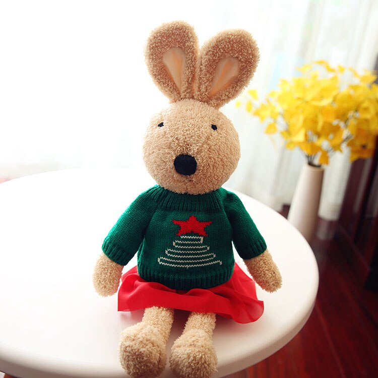 Rabbit With Christmas Tree Sweater Plush Toys 30/45/60cm - White/Brown