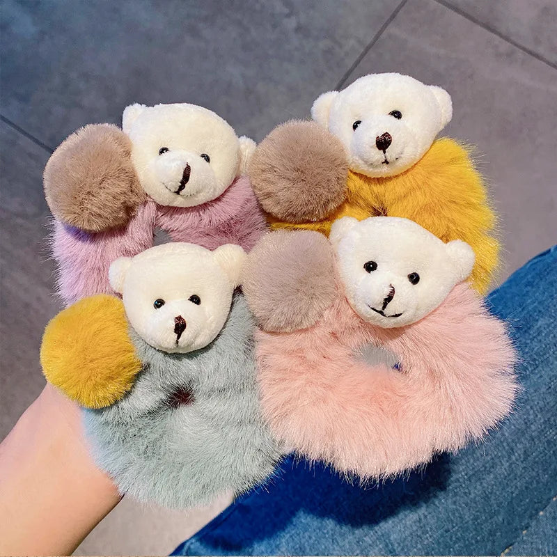 Cute/Kawaii Bear With Pom pom Plush Hair Scrunchies - 7 Styles