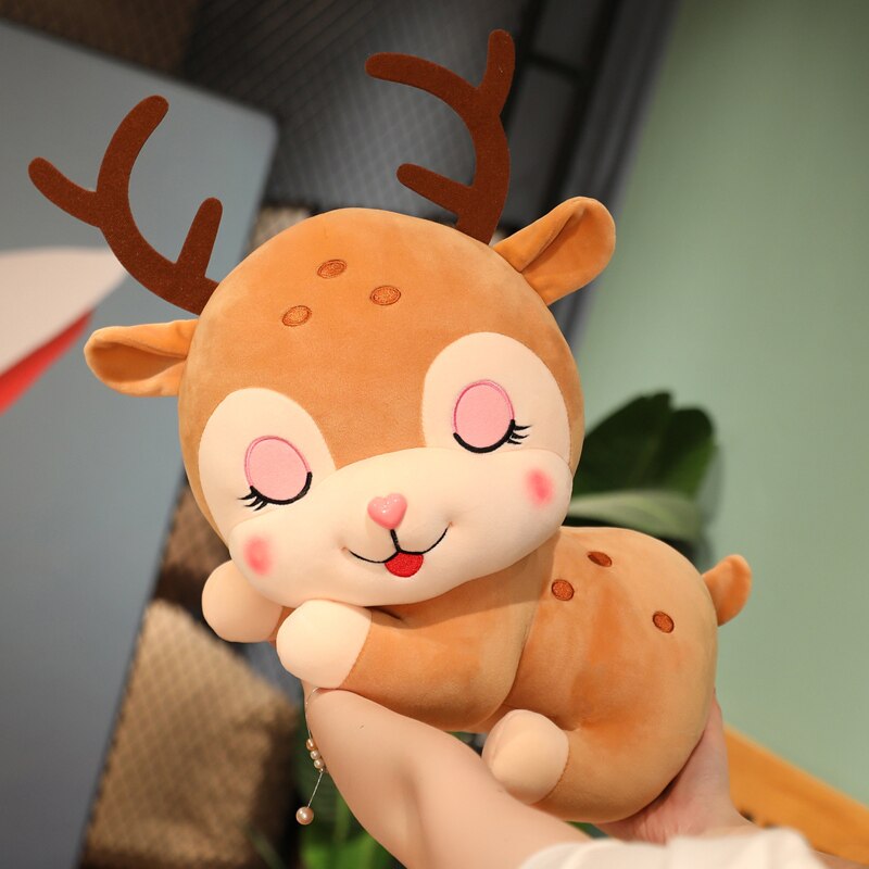 Christmas (Sleeping Reindeer) Plush Toys 20/30/40cm - Pink/Brown