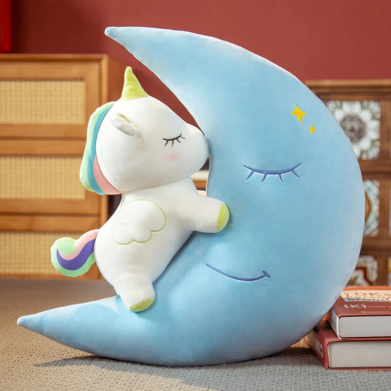 Cute Unicorn With Moon Plush Pillow Toy 60cm - Blue/Yellow/Green/Pink