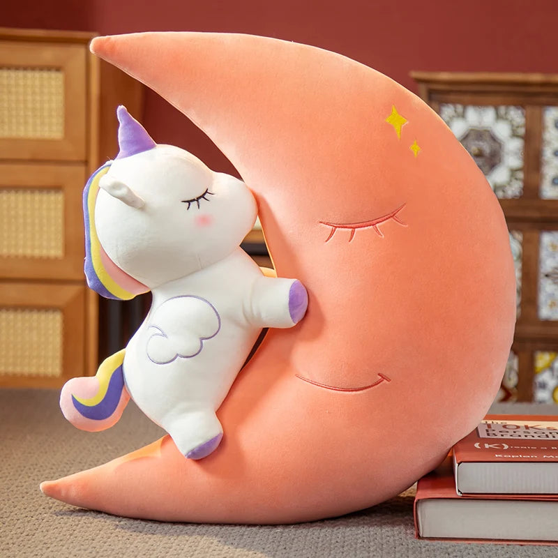 Cute Unicorn With Moon Plush Pillow Toy 60cm - Blue/Yellow/Green/Pink