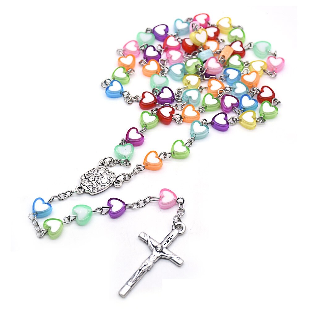 Rosary (QIGO Rainbow Heart Shaped Plastic Beads) 78cm