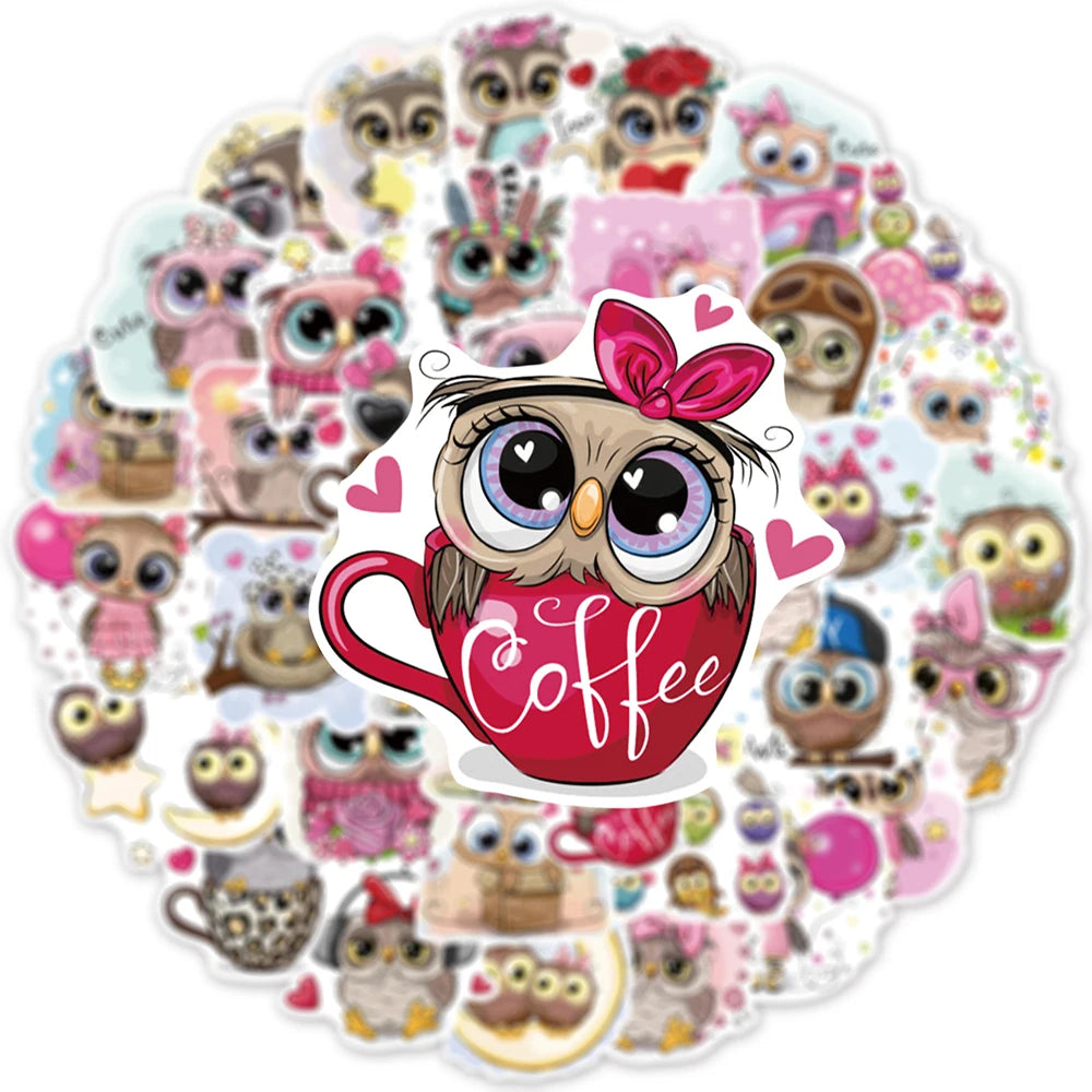 50 pcs Cute/Kawaii Owl Stickers - V2