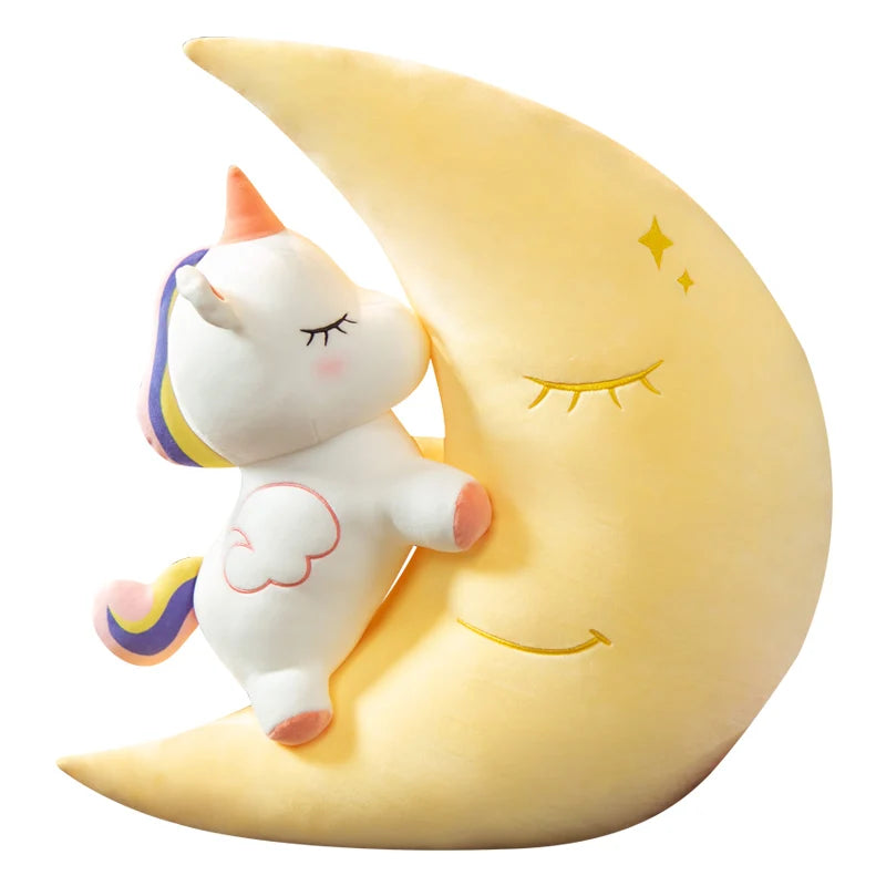 Cute Unicorn With Moon Plush Pillow Toy 60cm - Blue/Yellow/Green/Pink