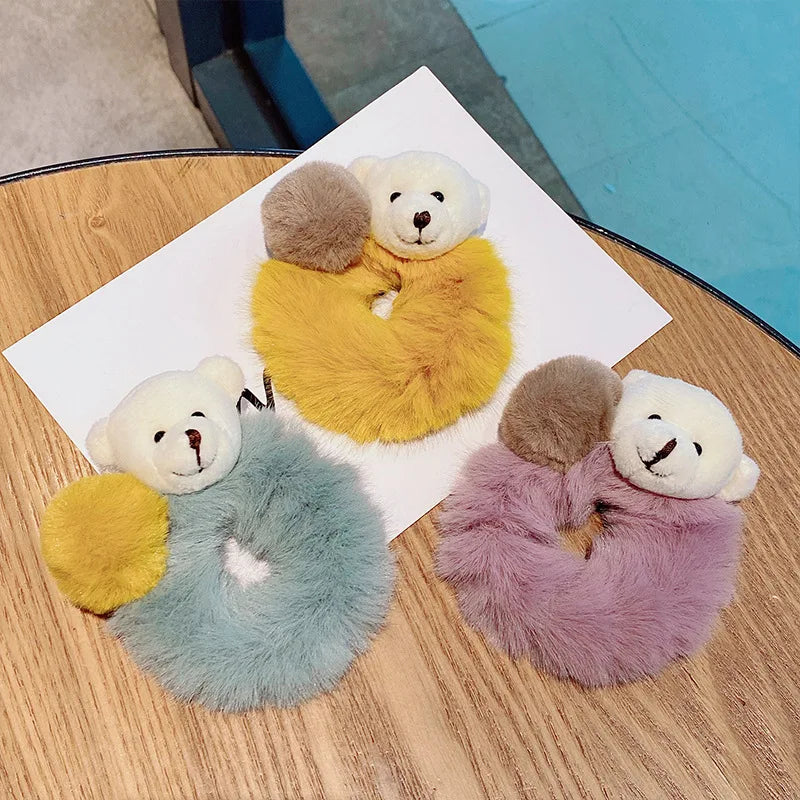 Cute/Kawaii Bear With Pom pom Plush Hair Scrunchies - 7 Styles