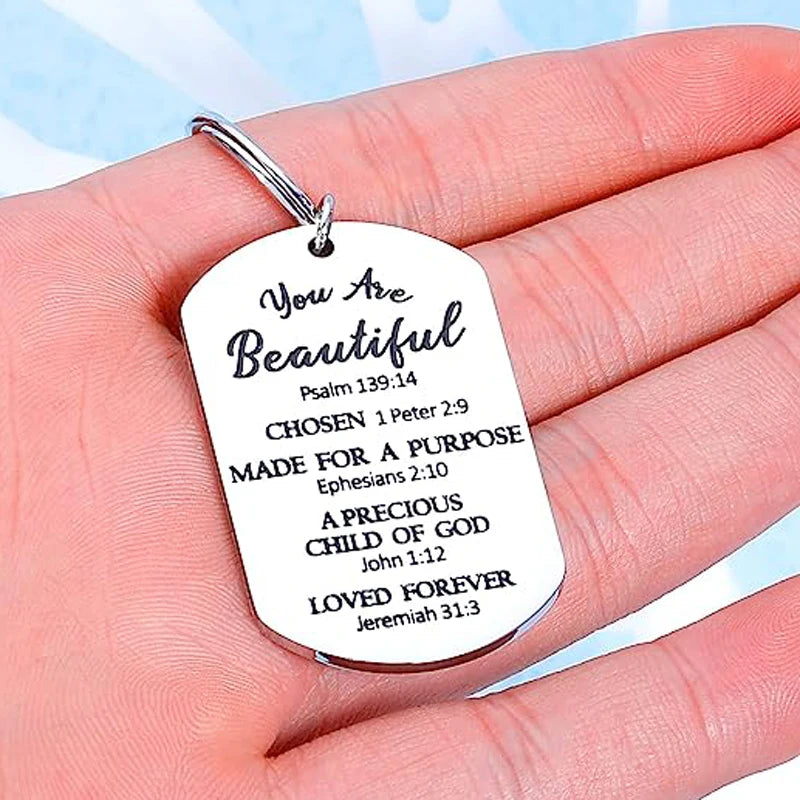 Keychain With The Bible Verse With Cross (Engraved Stainless Steel)