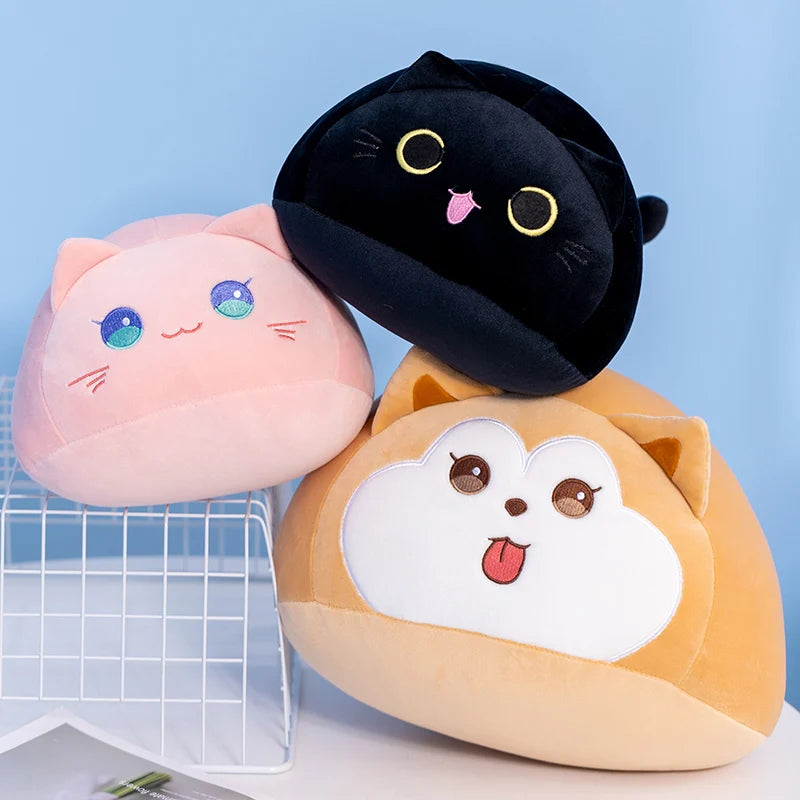 Cute Round Cat/Dog Plush Pillow Toys 20/30/40cm - Brown/Black/Pink