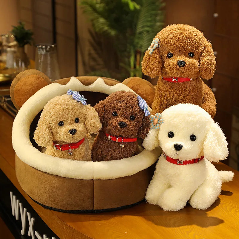 Cute Teddy Dog With/Without Hair Clip Plush Toys 22/28cm (Brown/White/Khaki ) - 6 Styles