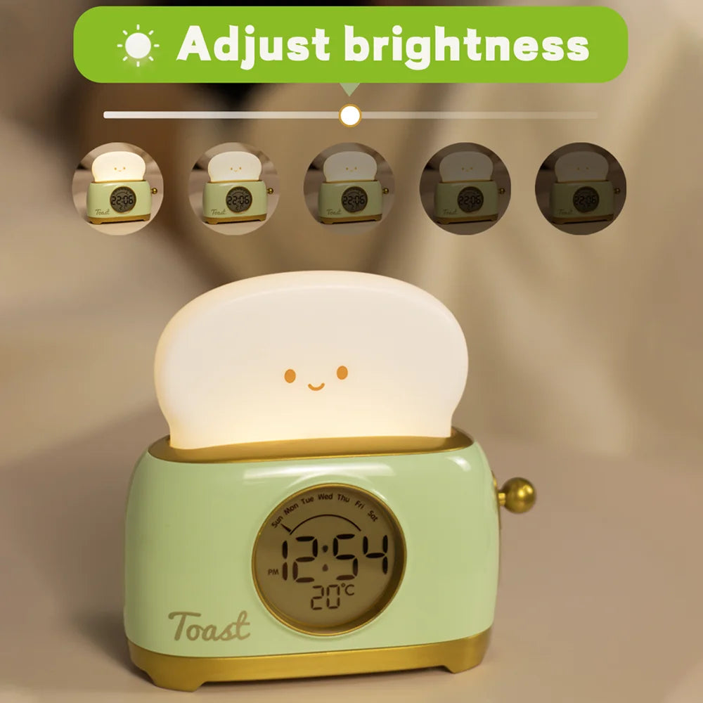 LED Night Light Toast Lamp With Digital Aarm Clock - Green/Yellow