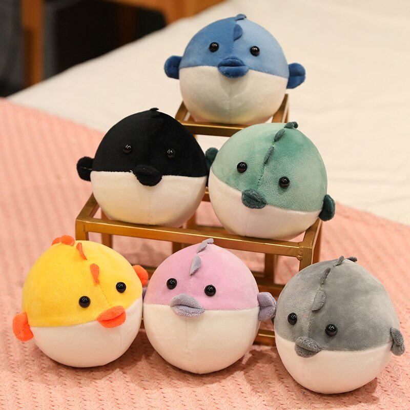 Squishy Cute Puffer Fish Plush Toys 15cm - Green/Yellow/Blue/Black/Pink/Grey