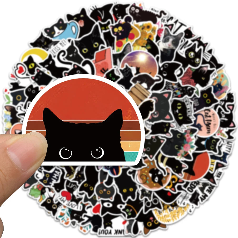 100 pcs Cute/Kawaii Black Cat Stickers