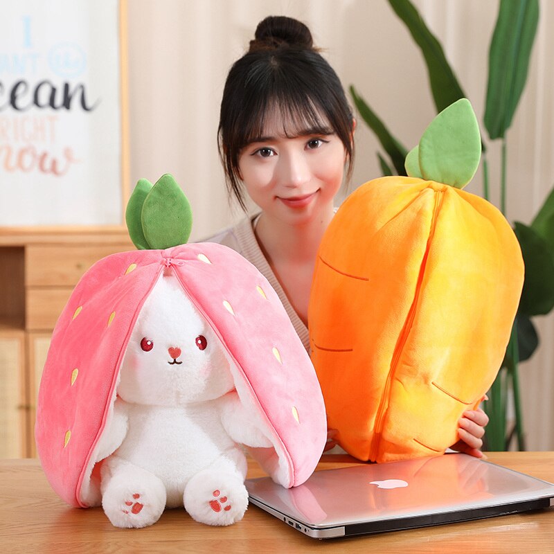 Funny Rabbit In Carrot/Strawberry Bag Plush Toys 18cm/25cm/35cm