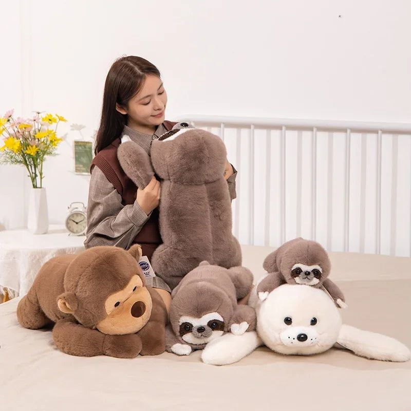 Cute Lying Monkey/Seal/Sloth Plush Pillow Toys 31/47/65cm