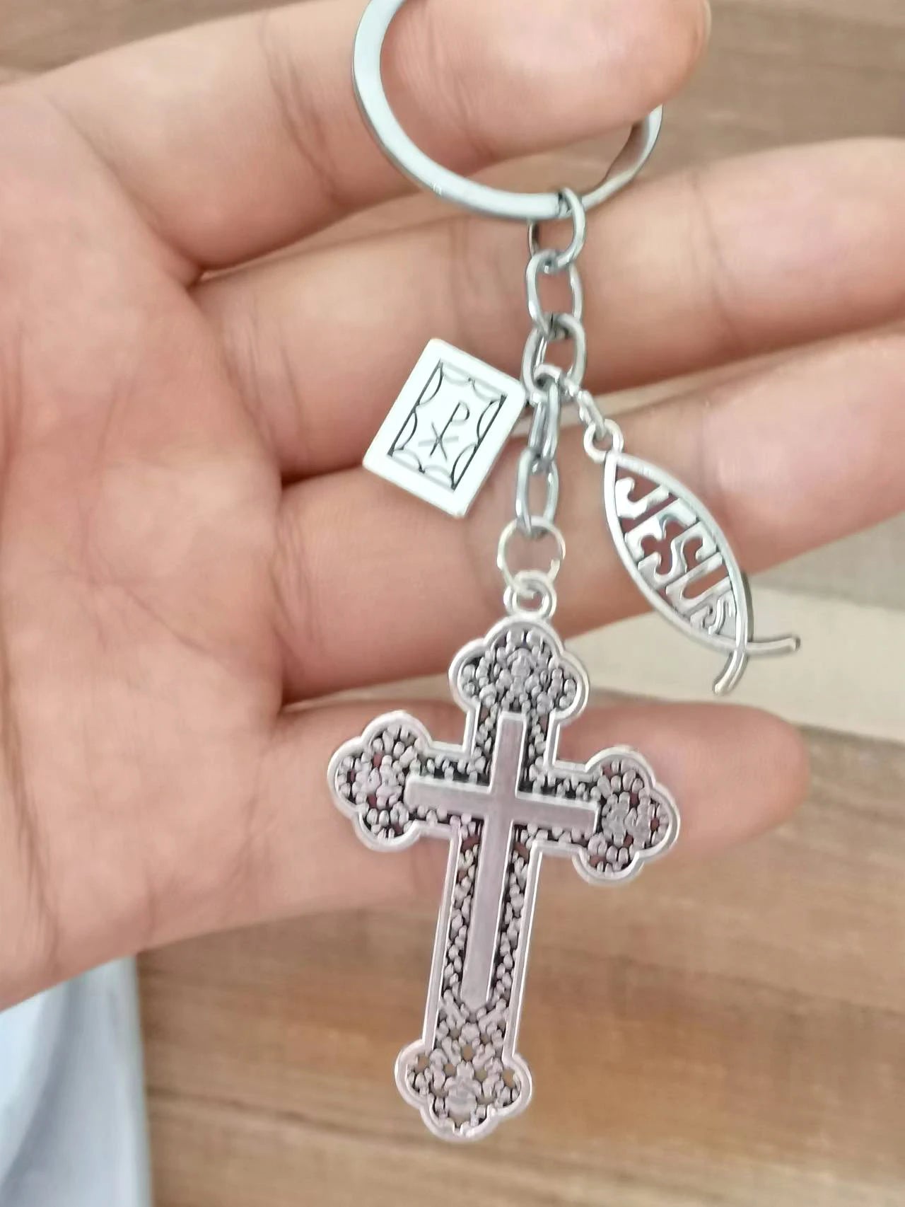 Keychain With The Bible, Cross and Jesus Fish Sign - 2 Choices