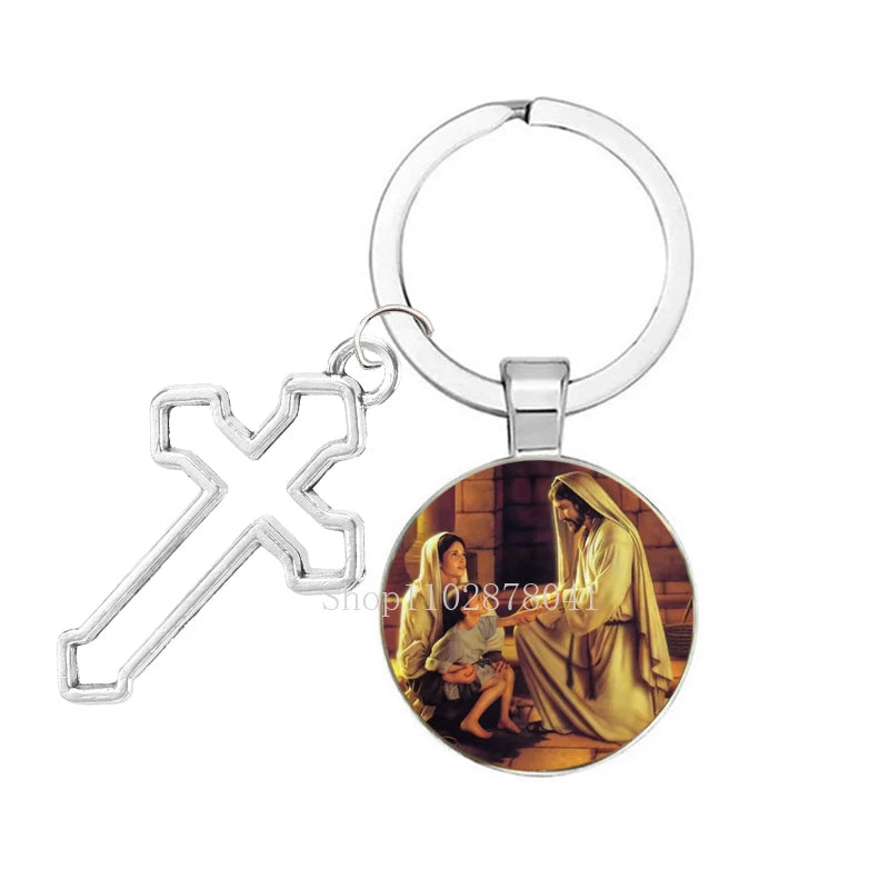 Keychain With The Jesus Image And Cross - 9 Choices