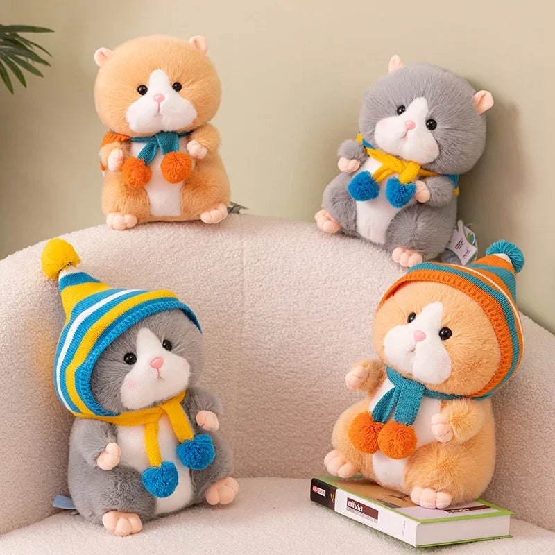 Cute/Kawaii Hamster With Beanie And Scarf Plush Toys 20/30cm - Grey/Brown