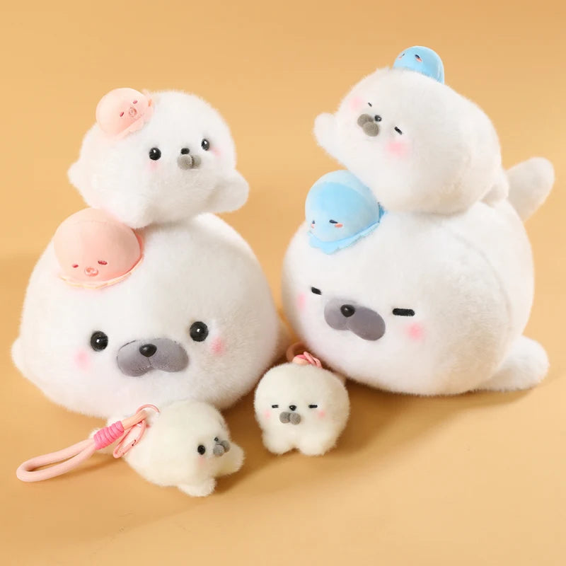 Cute White Seal Plush Toys 25/45cm Or Plush Keychains 15cm - Round/Close Eyes