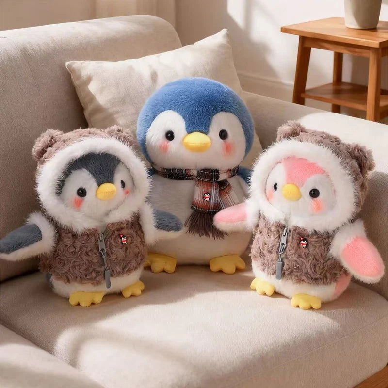 Cute Penguin With Cloth/Scarf Plush Toys 22/30cm - Grey/Pink/Blue/Purple