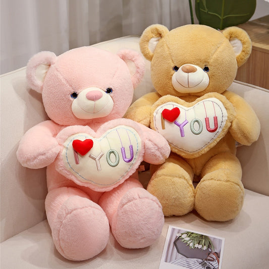 Teddy Bear Holding "I Love You" Heart Plush Toys 60cm/70cm/80cm-Pink/Brown/Grey