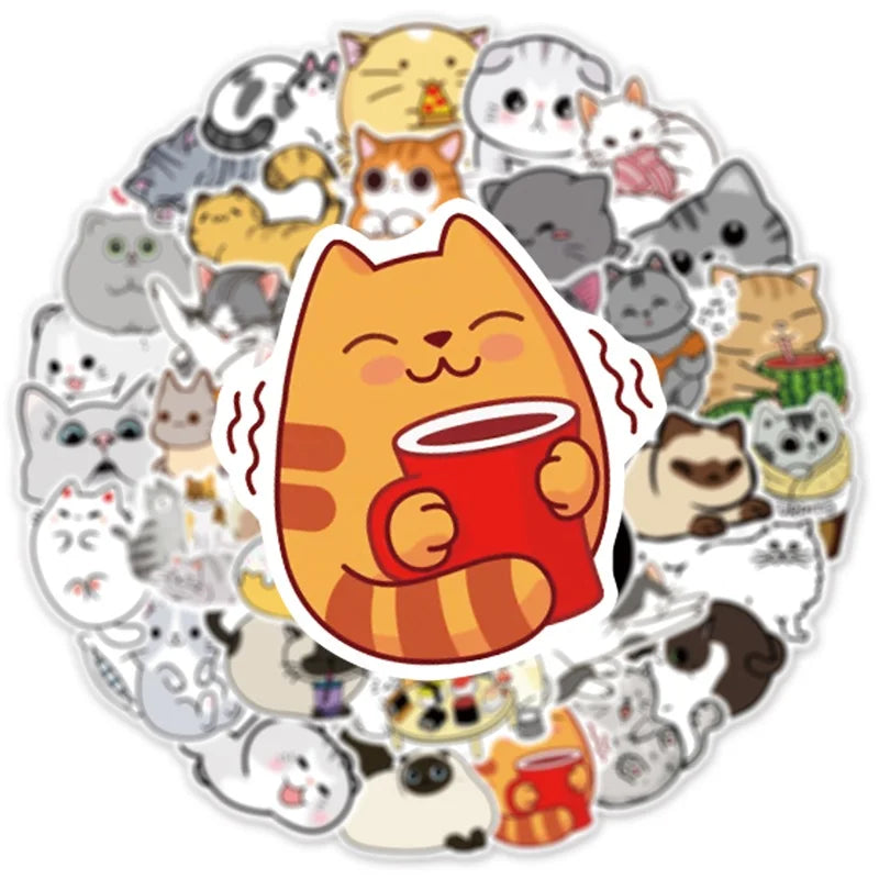 50 pcs Cute/Kawaii Cat Stickers - V7